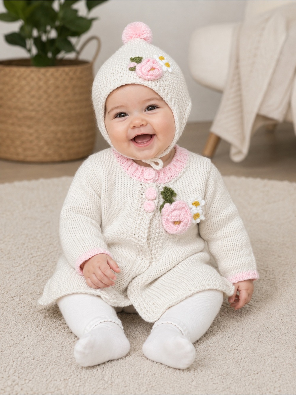 Huggalugs Natural Poppy Sweater w/ Matching Bonnet
